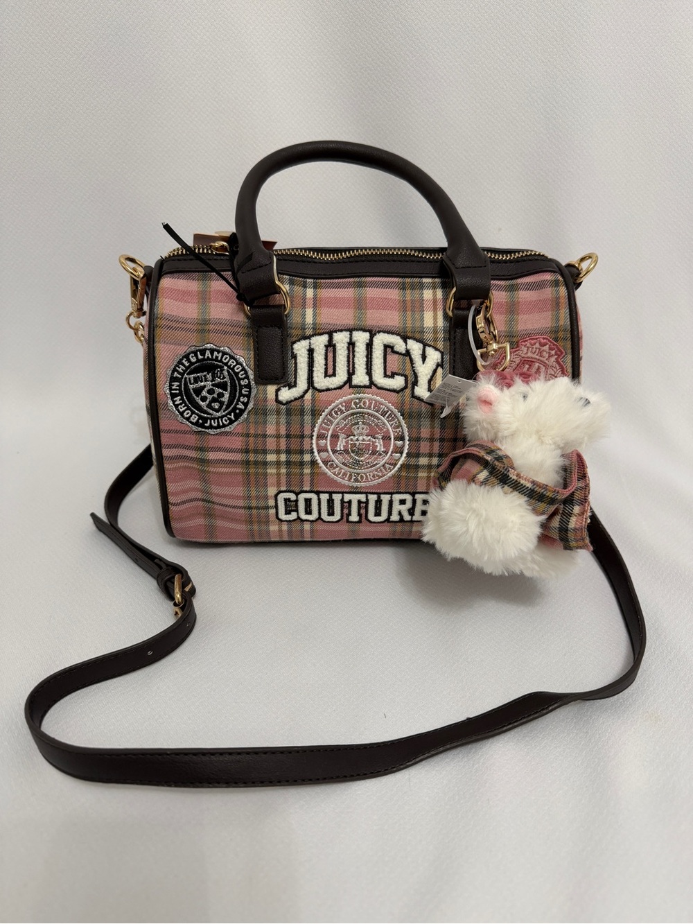 Juicy Couture Pink Plaid Satchel with Scottie Charm
